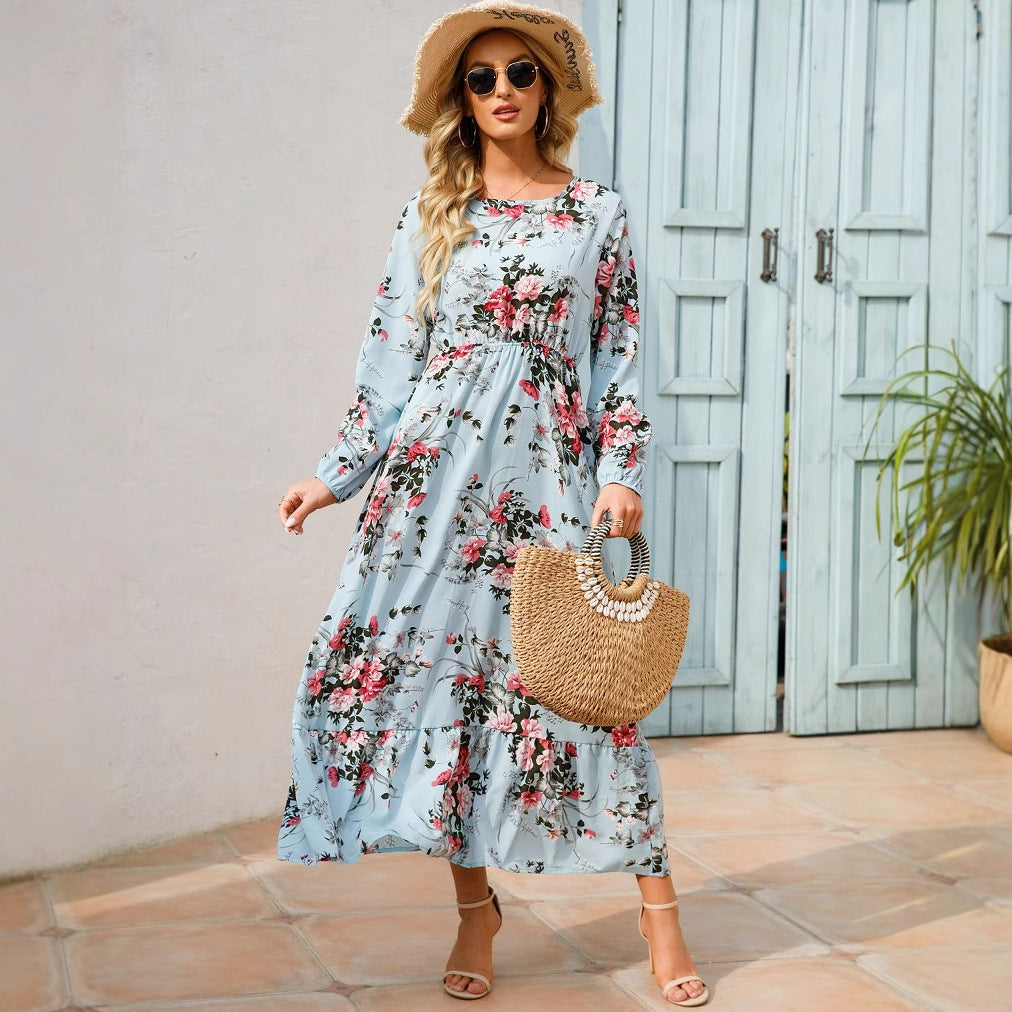 Abito versatile in chiffon floreale da donna - Elegante stile scollo rotondo