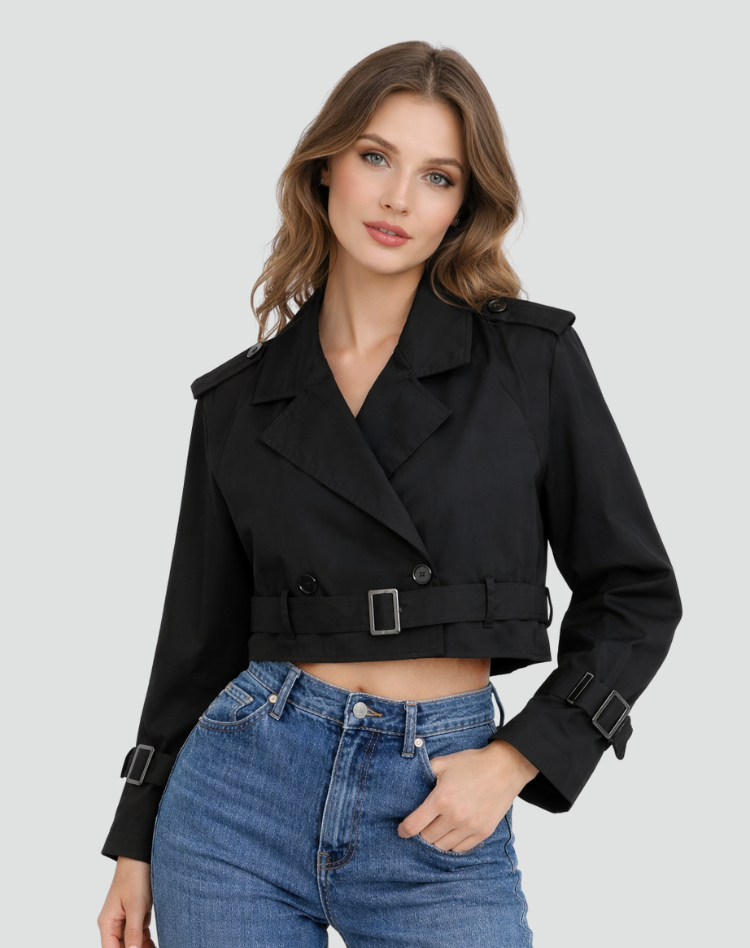 Trench-coat femme court en coton, coupe droite - Classique et polyvalent