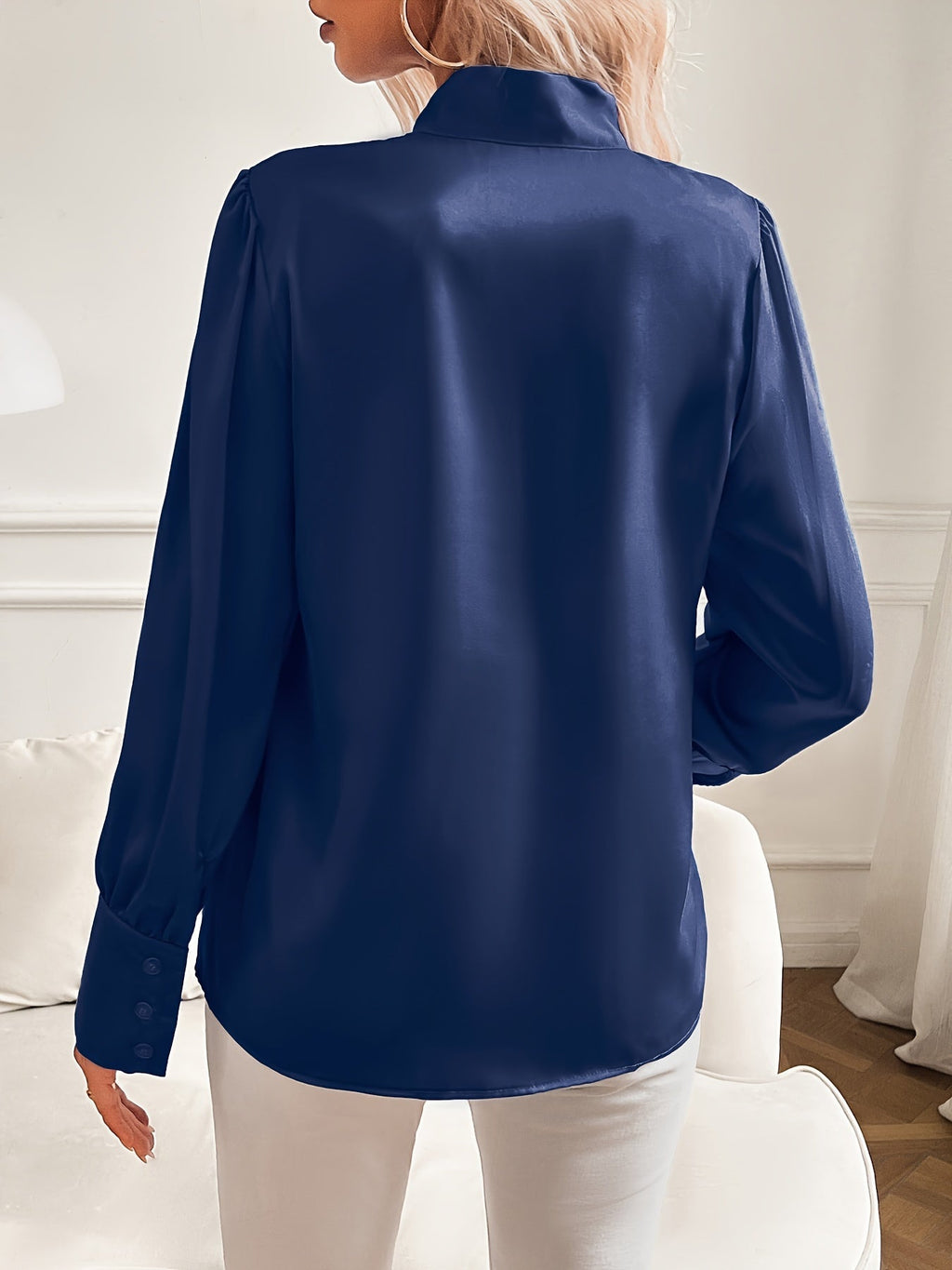 Chemisier Élégant à Col Nœud pour Femme – Haut Chic en Satin à Manches Longues