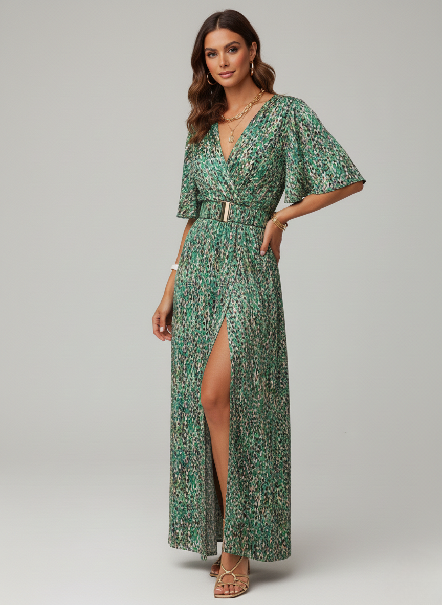 Abito maxi portafoglio da donna con spacco - Fluido ed elegante