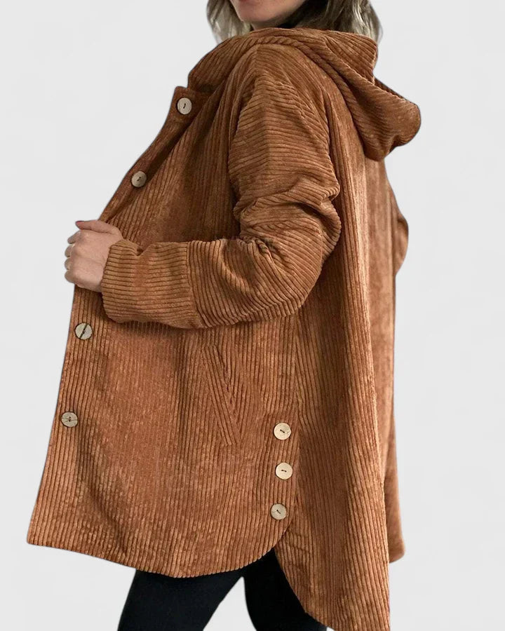 Giacca con cappuccio a coste da donna – Cappotto casual premium dalla vestibilità rilassata