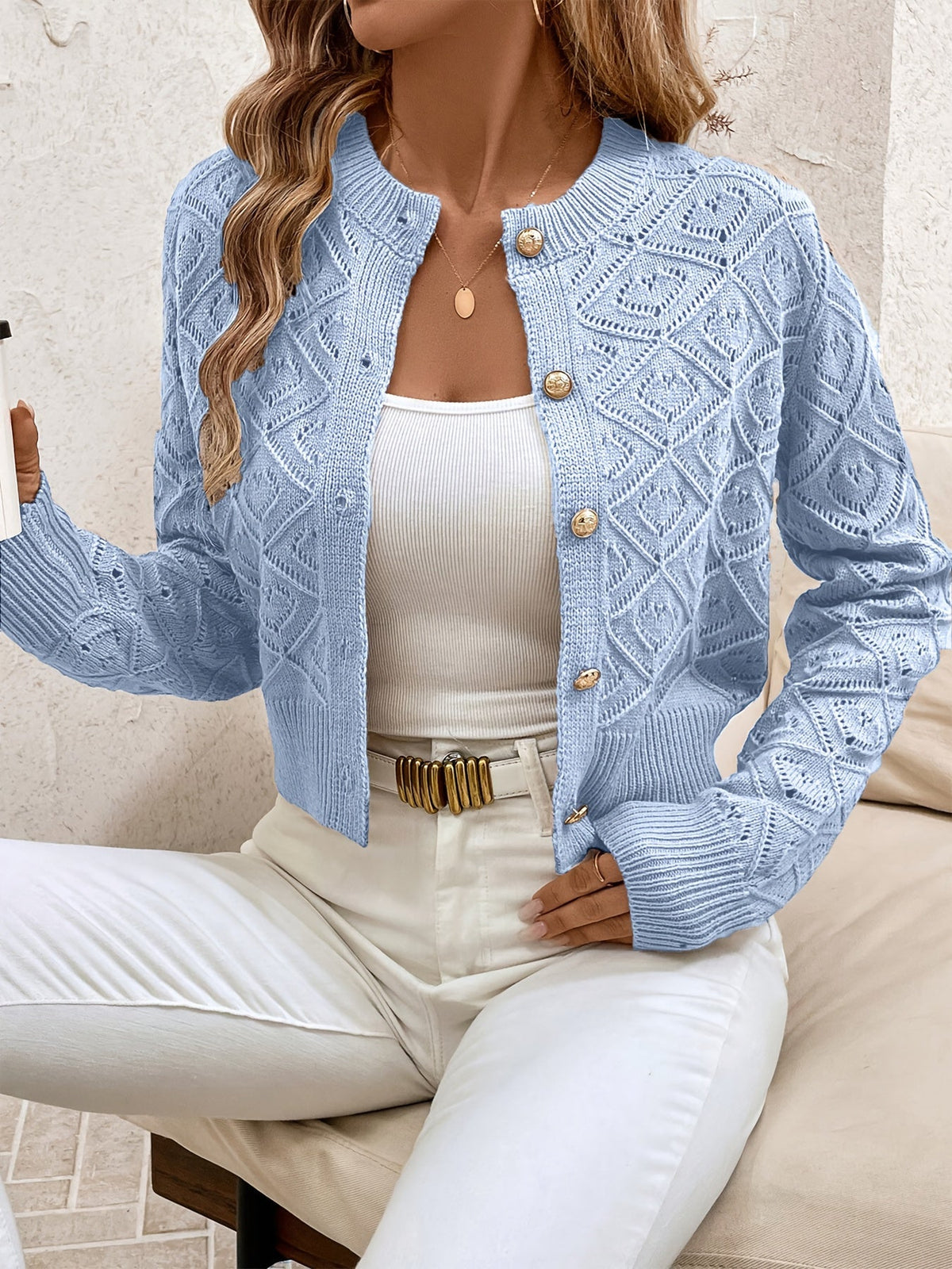 Cardigan donna traforato con bottoni - Elegante e leggero