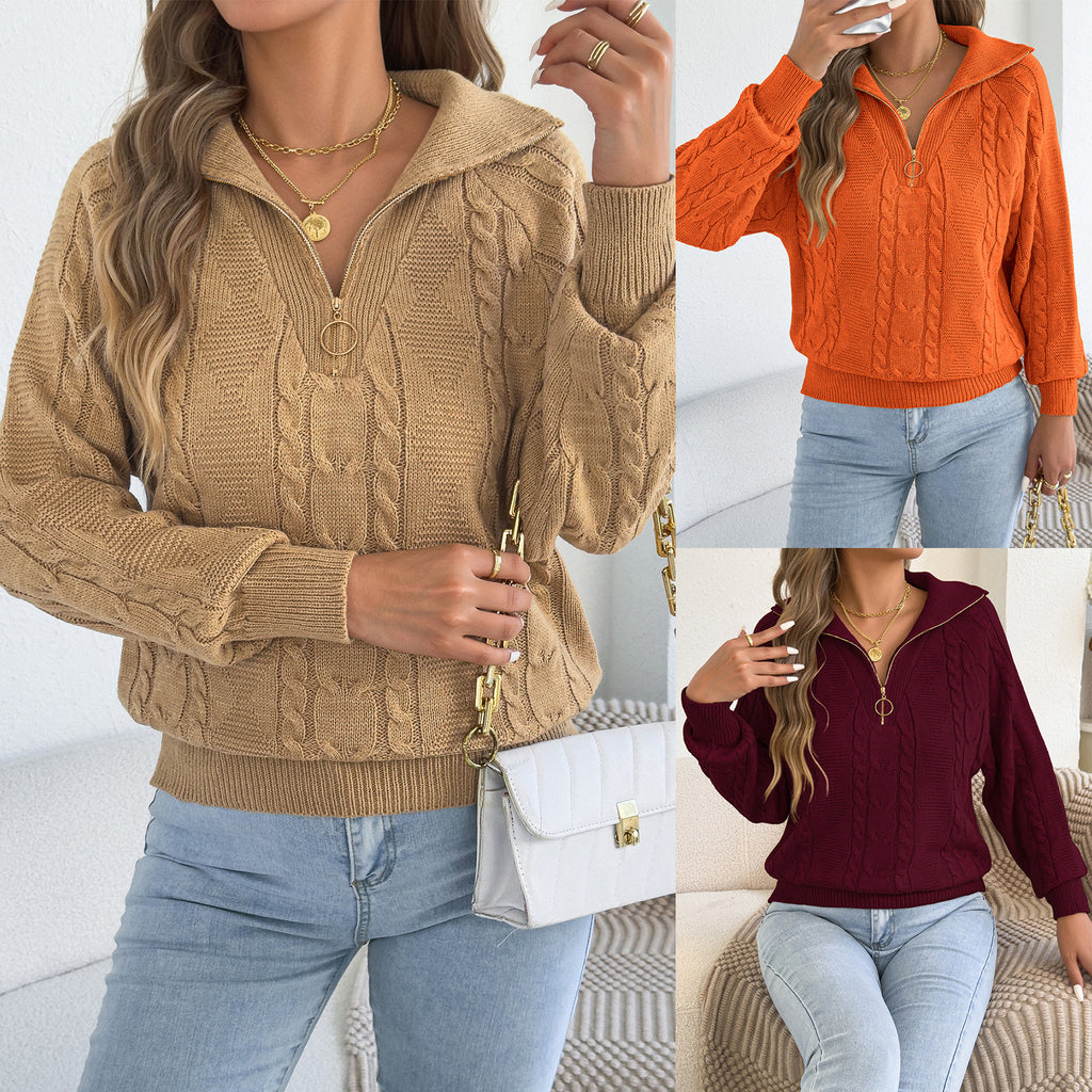 Pull femme torsadé à fermeture éclair - Chaud et pratique