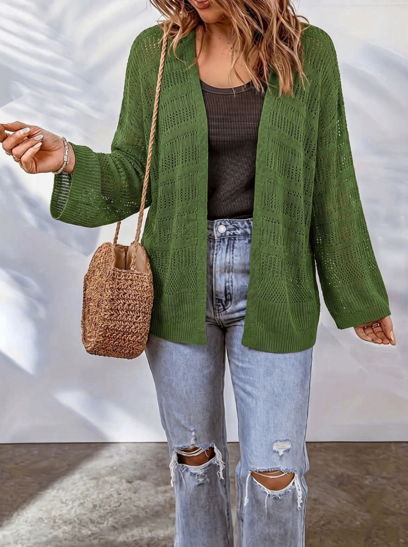 Cardigan donna traforato in maglia leggera