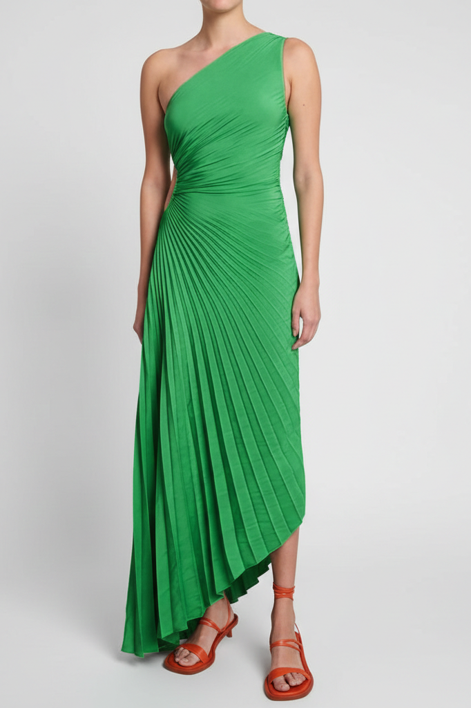 Abito maxi monospalla plissettato da donna - Elegante e fluido