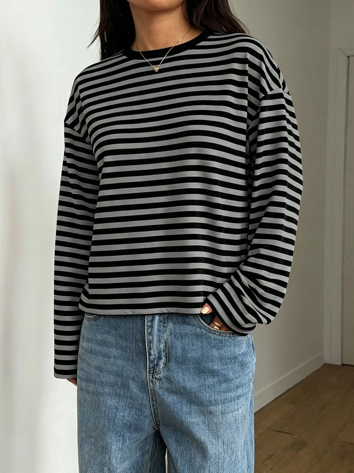 T-shirt femme à col rond color block - Doux et polyvalent