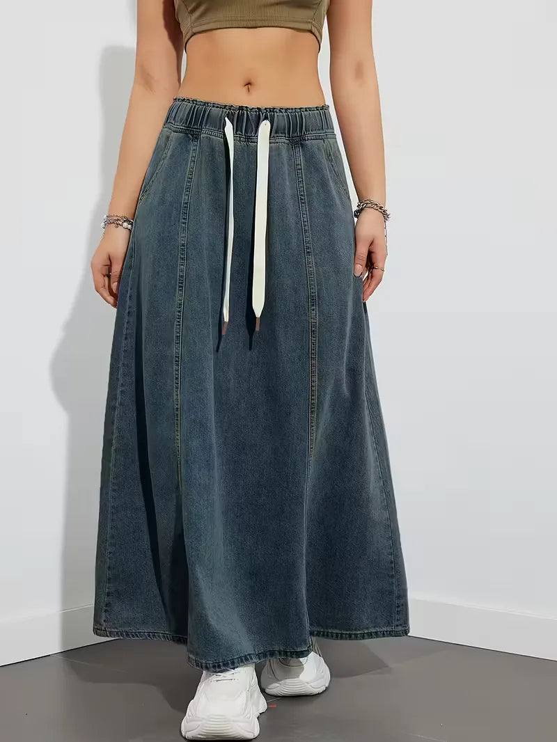 Gonna maxi in denim da donna con vita elasticizzata - Comoda e pratica