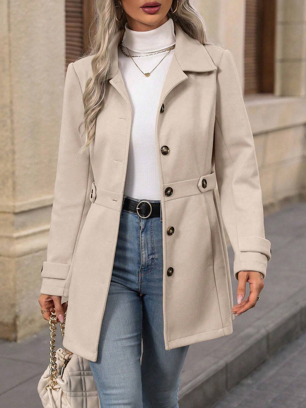 Cappotto monopetto da donna in misto lana – Elegante giacca di media lunghezza con revers