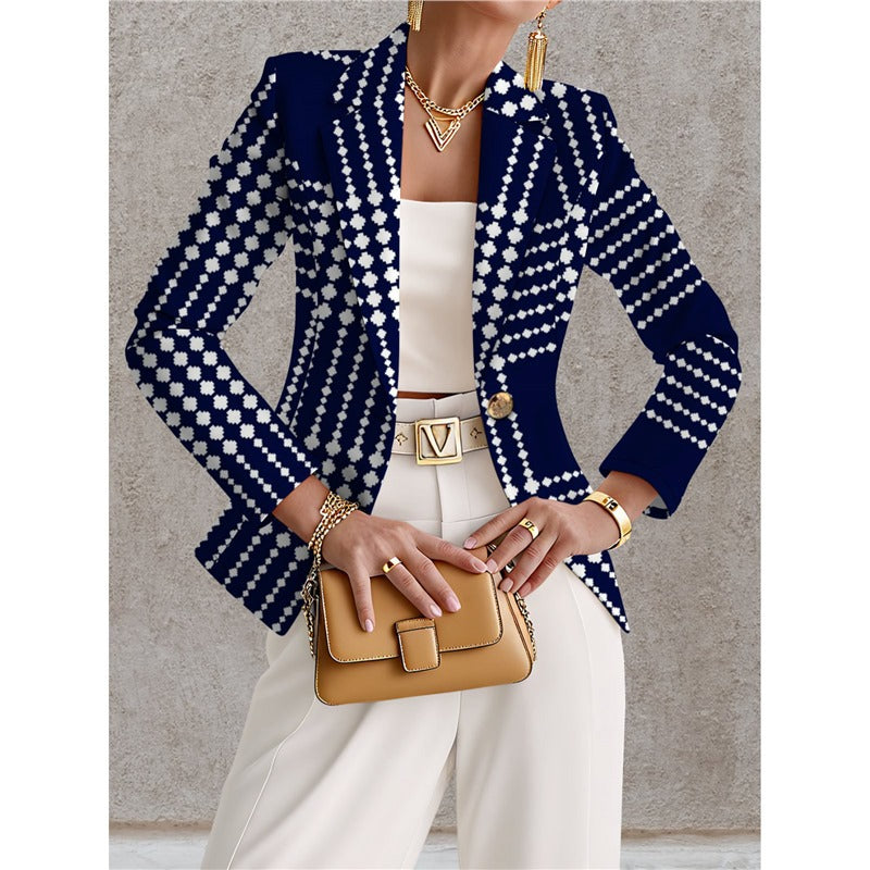 Giacca da donna blu navy a pois bianchi – Stile casual chic ed elegante
