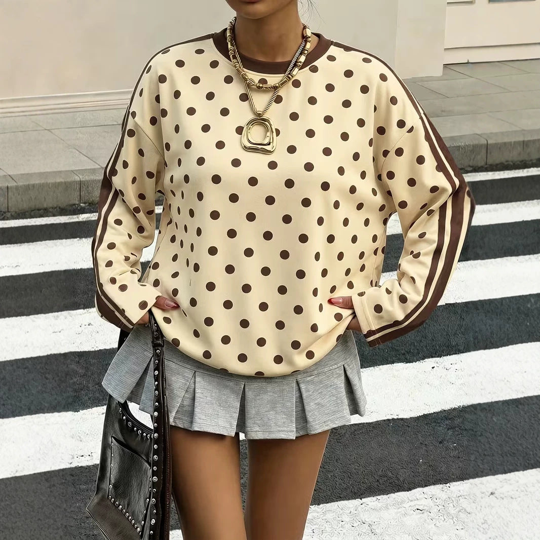 T-shirt pour femme à imprimé pois et rayures - Frais et décontracté
