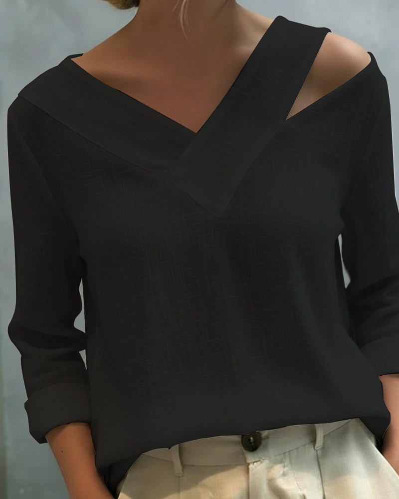 Top elegante da donna con scollo a V asimmetrico, perfetto per il lavoro e le feste