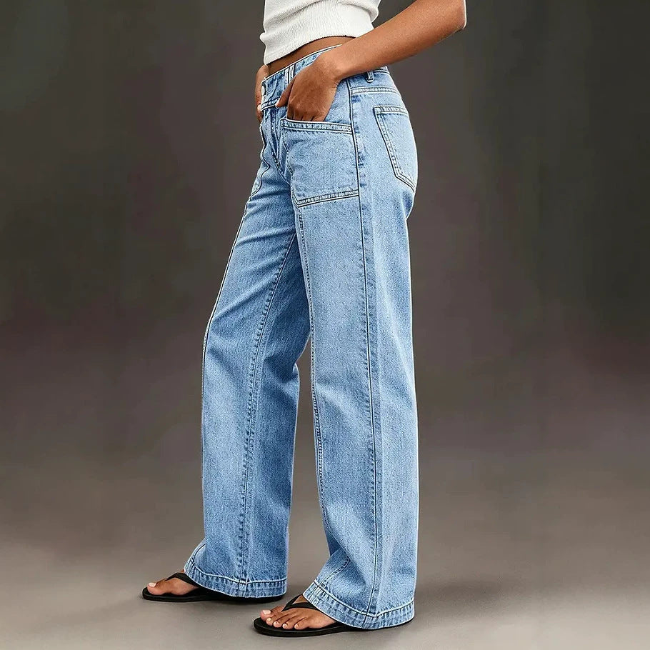 Jean femme à jambe large, délavage clair - Moderne et confortable