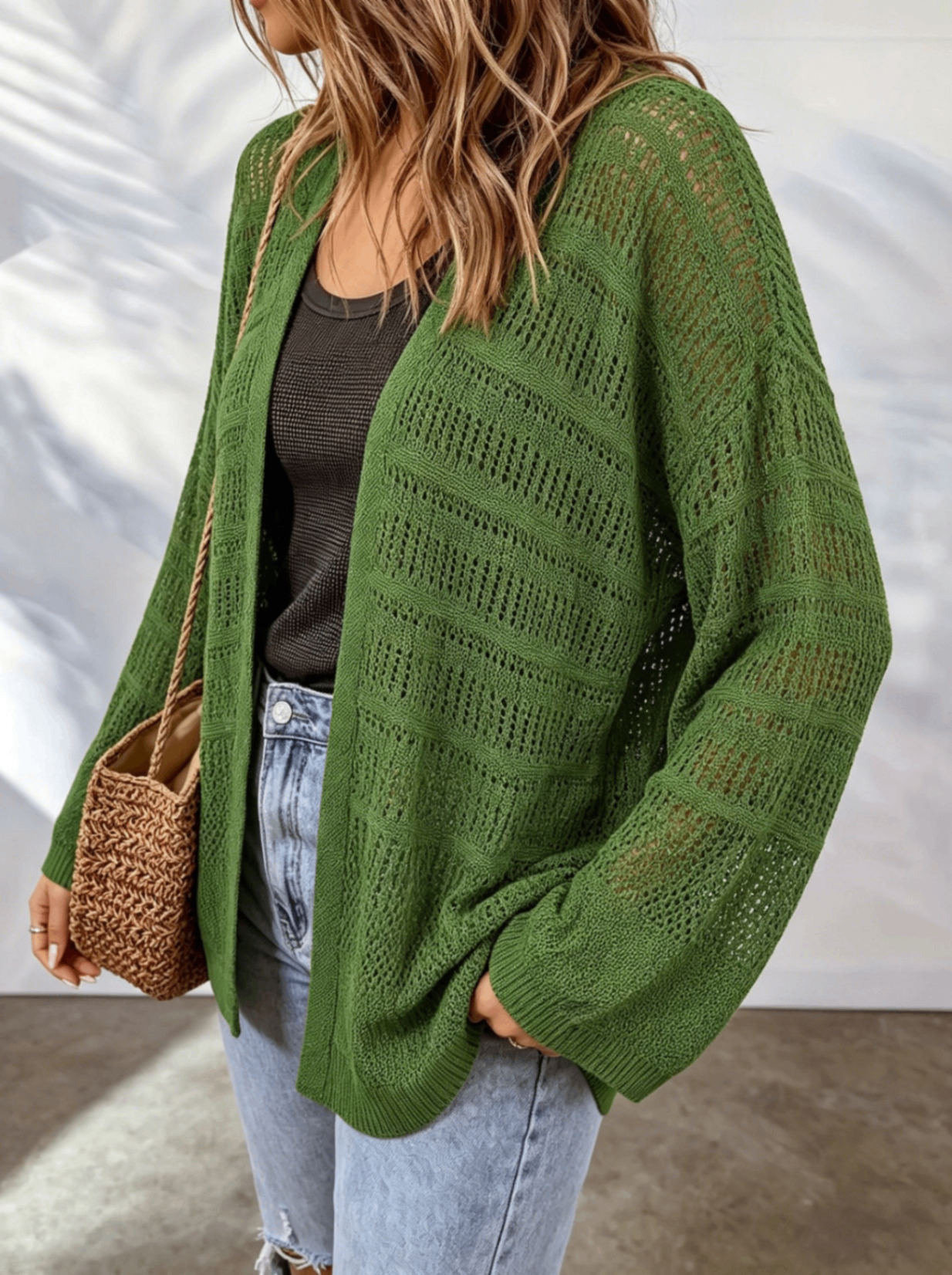 Cardigan donna traforato in maglia leggera