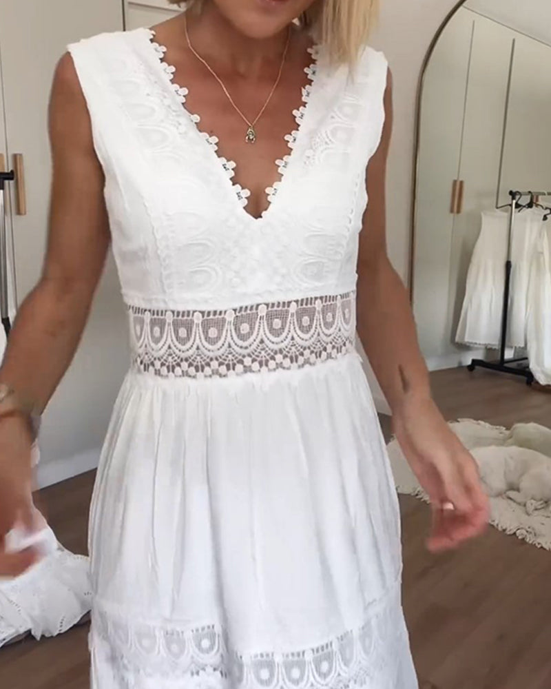 Abito lungo Stella in pizzo bianco stile boho chic
