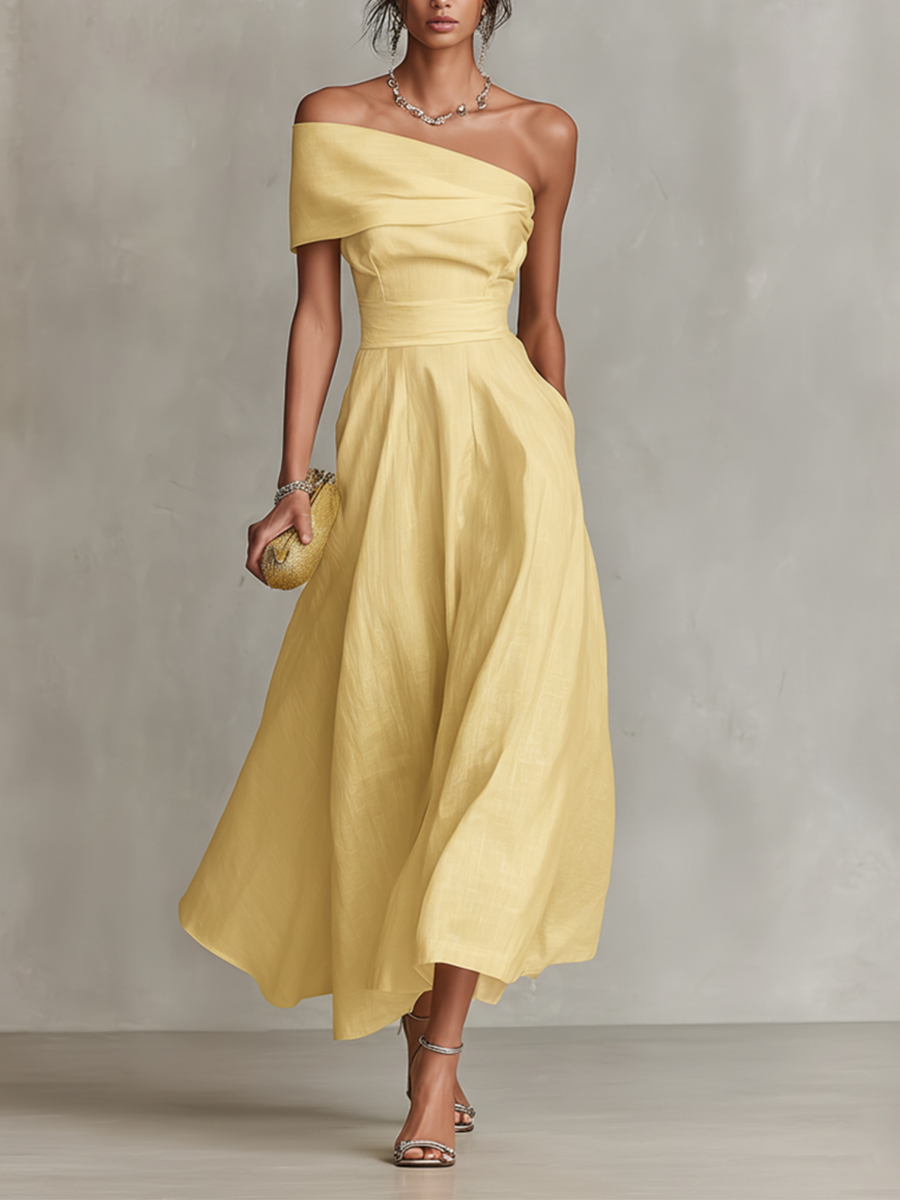 Abito in lino giallo monospalla da donna - Elegante e luminoso