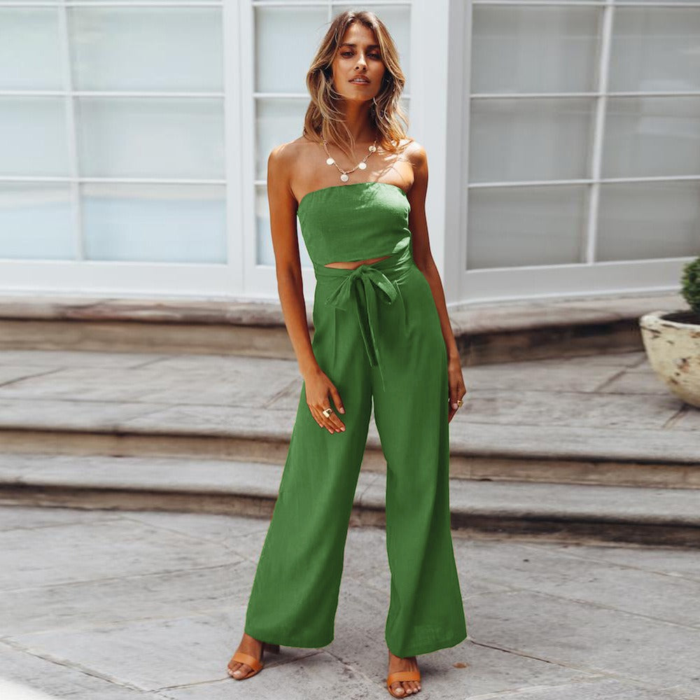 Tuta intera da donna in morbido crêpe – Scollo a V, fluida, elegante, casual, stile festa