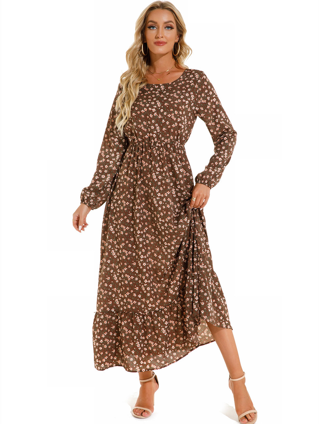 Abito versatile in chiffon floreale da donna - Elegante stile scollo rotondo