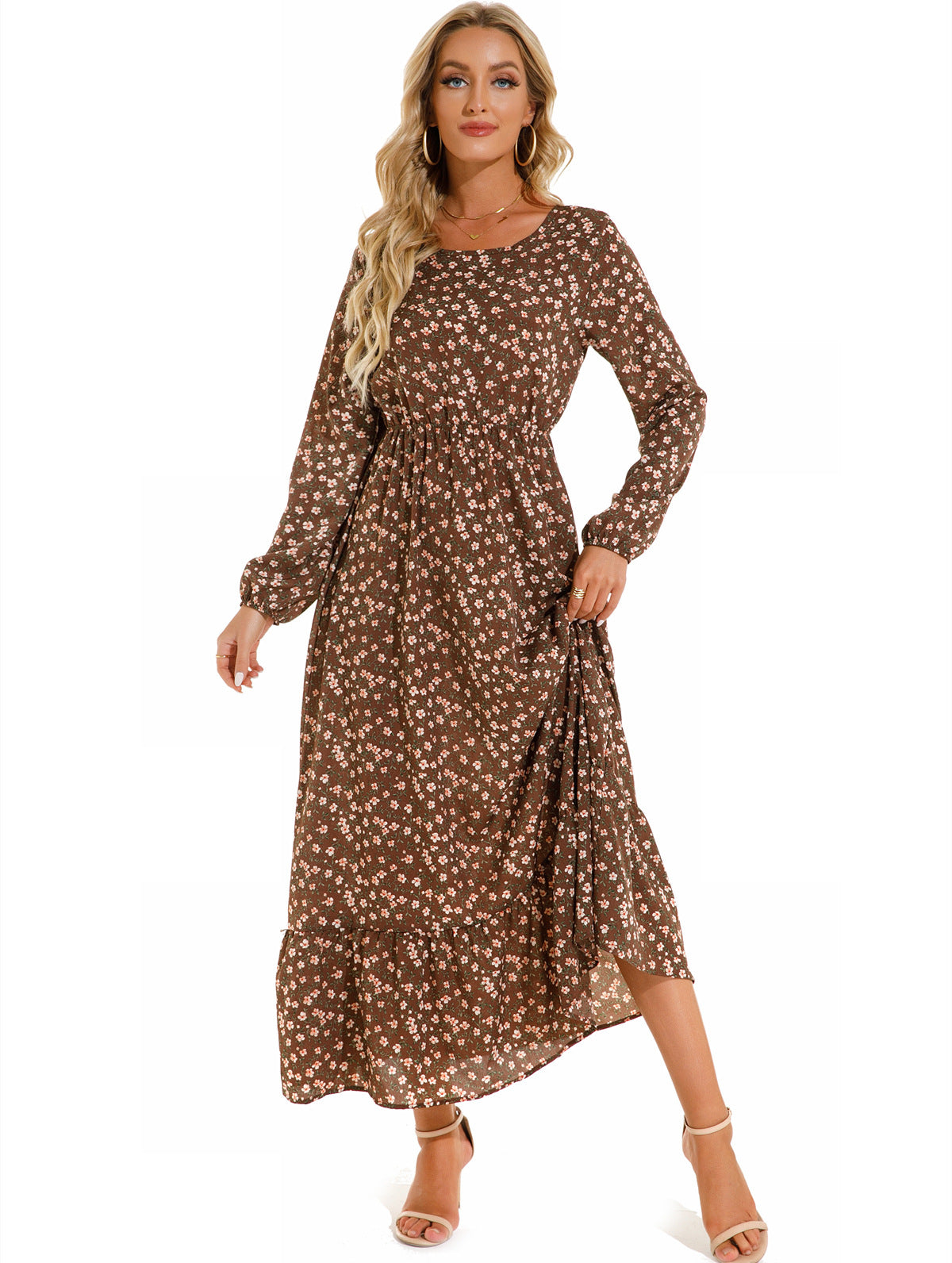 Abito versatile in chiffon floreale da donna - Elegante stile scollo rotondo