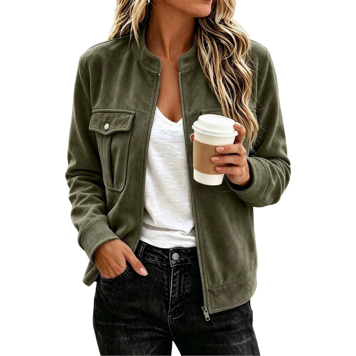 Giacca donna effetto camoscio con zip - Casual ed elegante