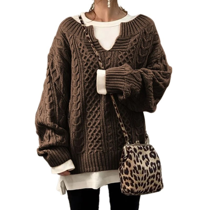 Pull épais pour femme à torsades - Chaud et décontracté