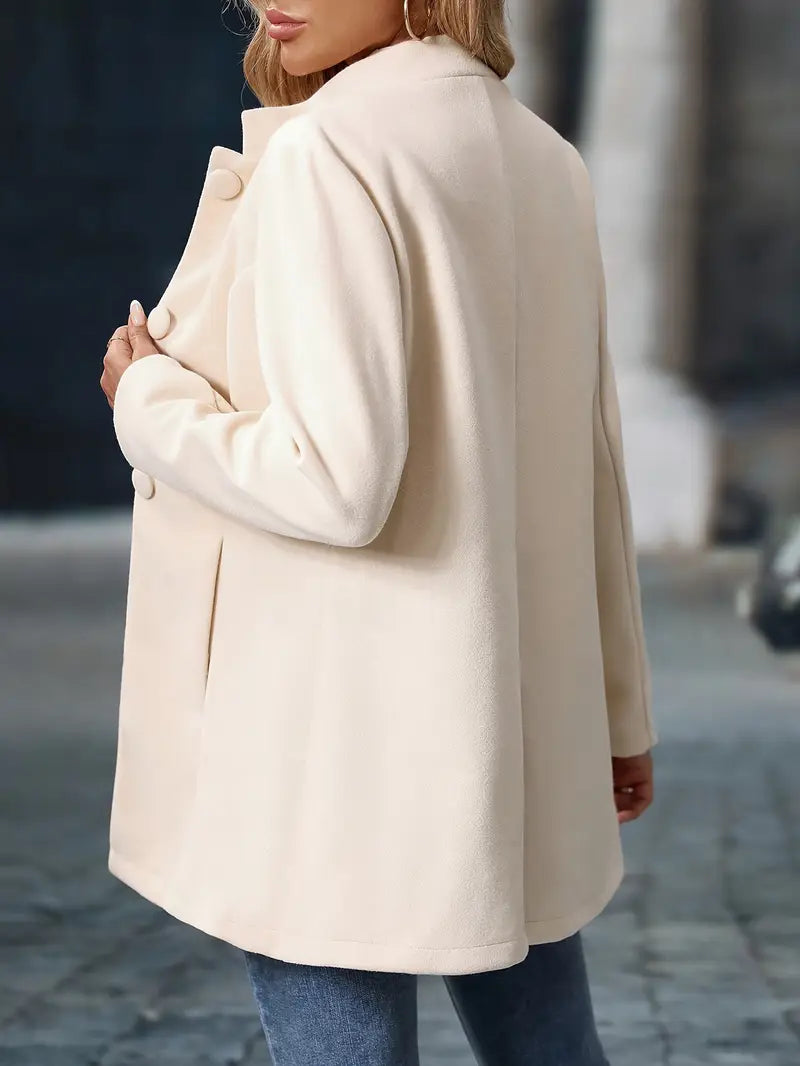 Elegante cappotto invernale di media lunghezza per donna – Cappotto con collo alto e bottoni