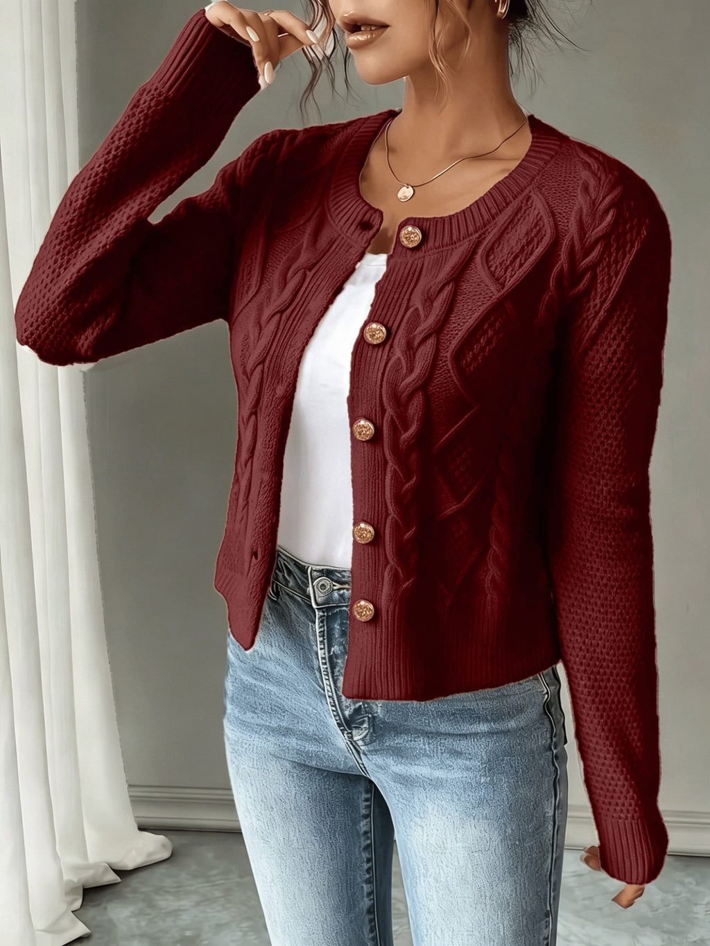 Cardigan pour femme torsadé avec boutons - Élégant et doux
