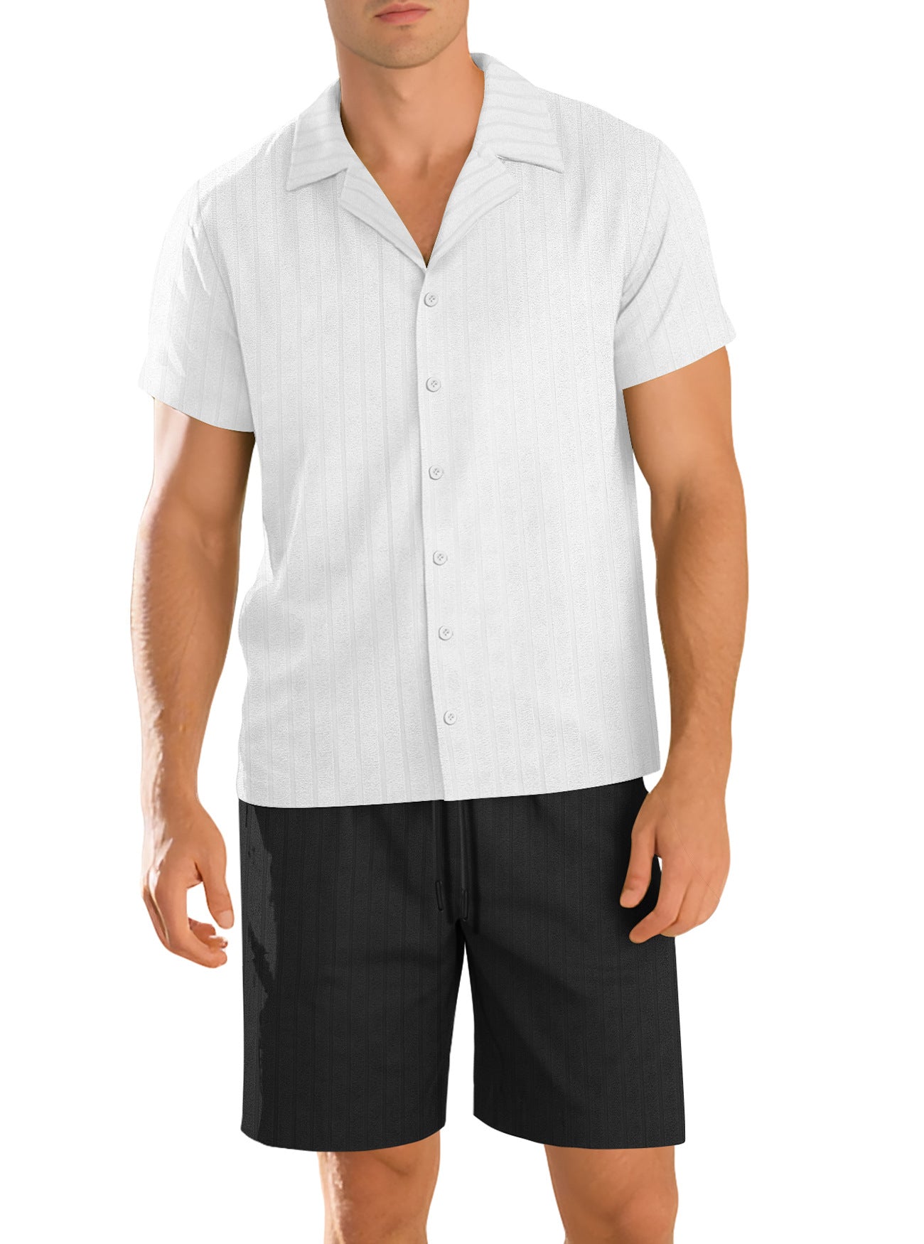 Completo casual da uomo con camicia e pantaloni – Completo resistente a maniche corte per tutti i giorni