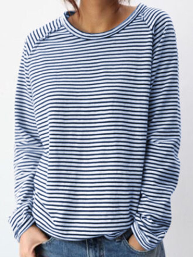T-shirt a maniche lunghe a righe da donna - Top casual e comodo per tutti i giorni