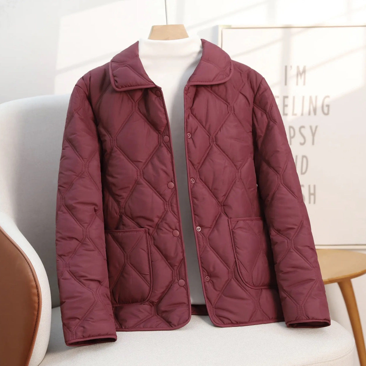 Giacca Donna Imbottita in Cotone con Vestibilità Morbida – Cappotto Corto Casual con Revers