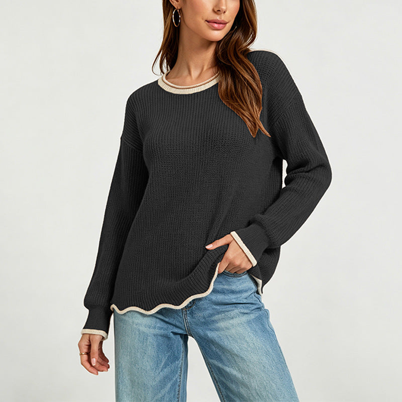 Pull femme ample à col rond en maille - Polyvalent et facile à porter
