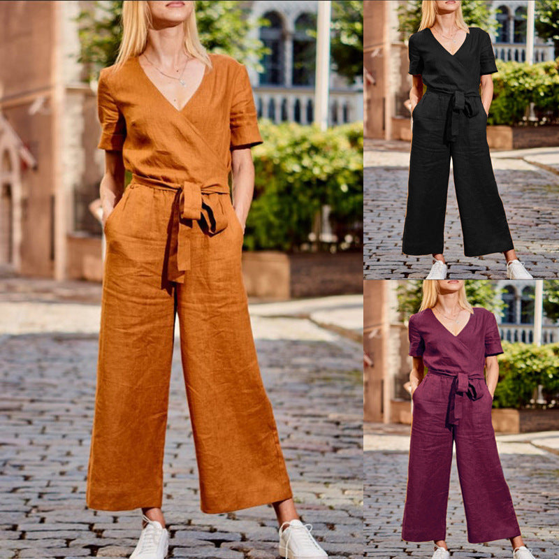 Tuta donna color block a maniche corte dal taglio morbido
