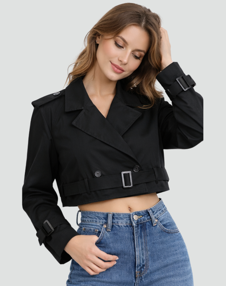 Trench-coat femme court en coton, coupe droite - Classique et polyvalent