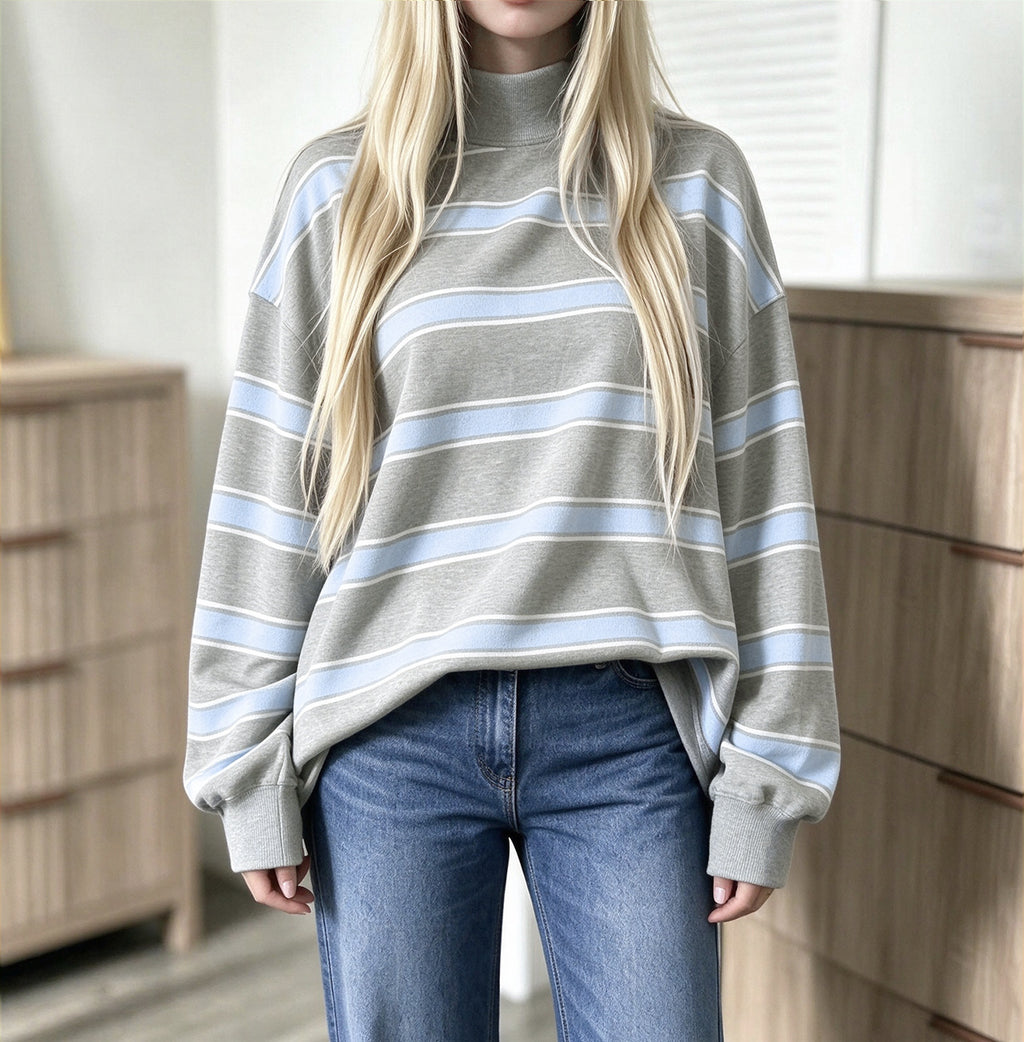 Sweat-shirt femme à rayures imprimées – Décontracté et tendance