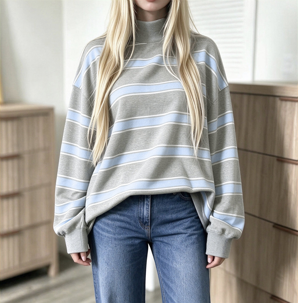 Sweat-shirt femme à rayures imprimées – Décontracté et tendance