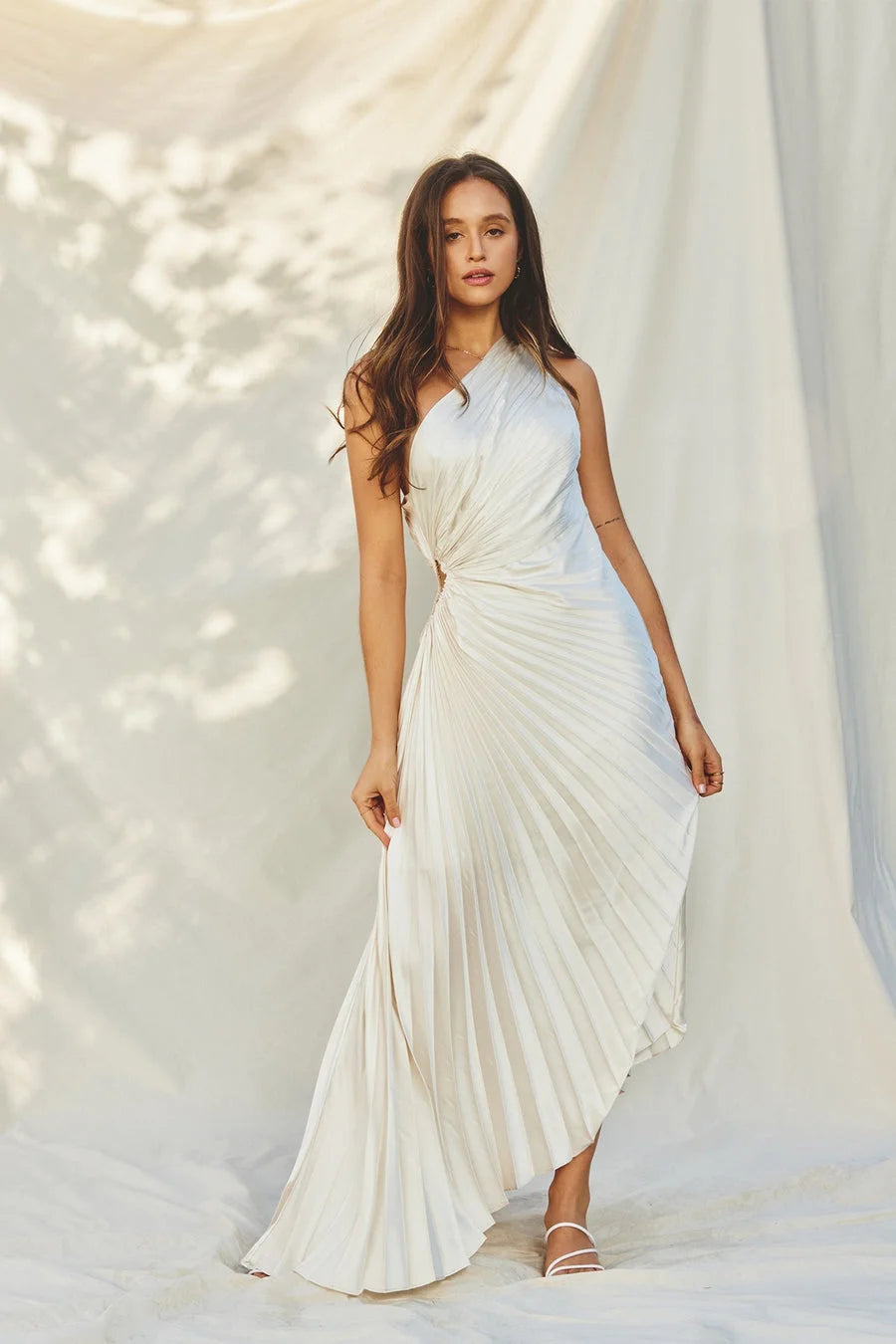 Abito maxi monospalla plissettato da donna - Elegante e fluido