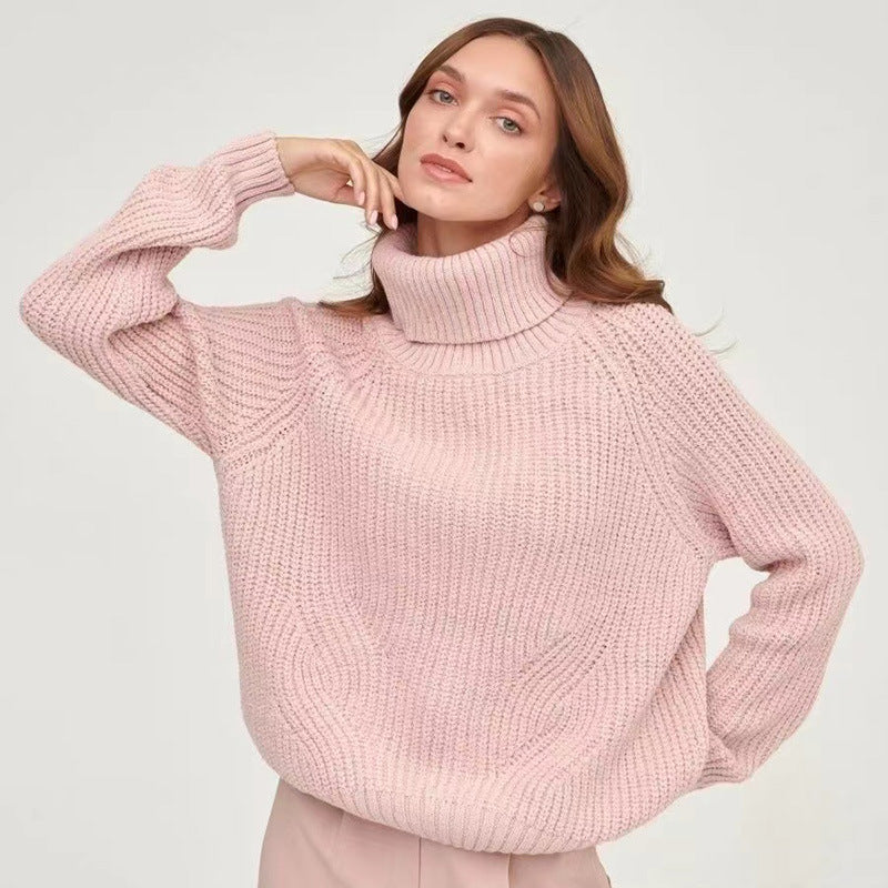 Pull femme à col montant en maille épaisse - Doux et confortable
