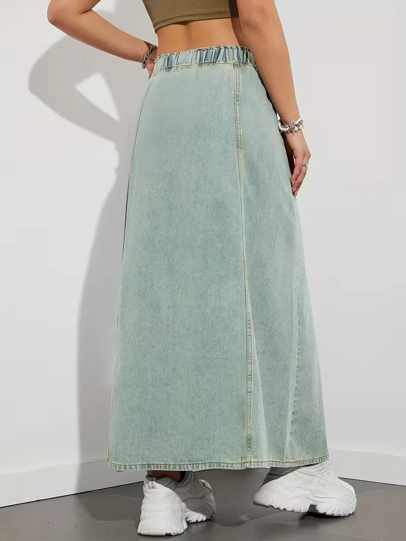 Gonna maxi in denim da donna con vita elasticizzata - Comoda e pratica