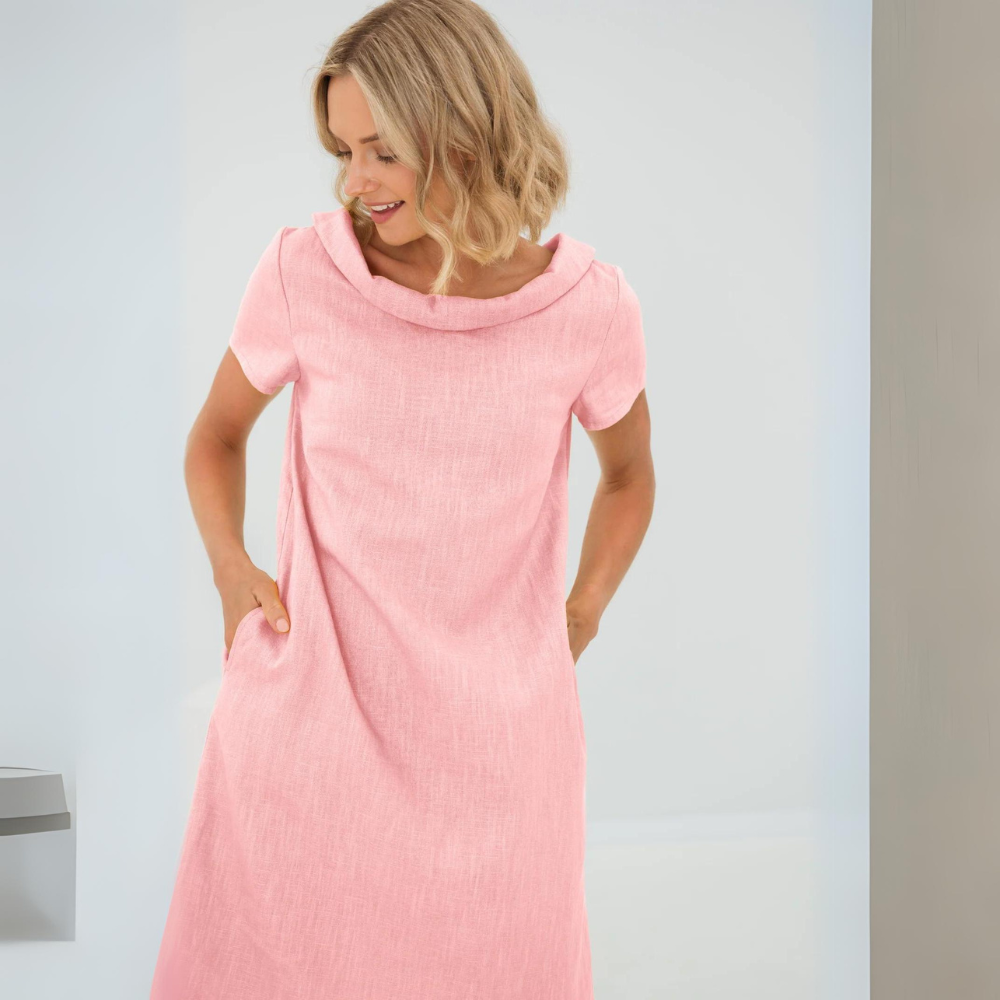 Abito morbido in lino da donna con tasche – Vestito casual estivo fluido