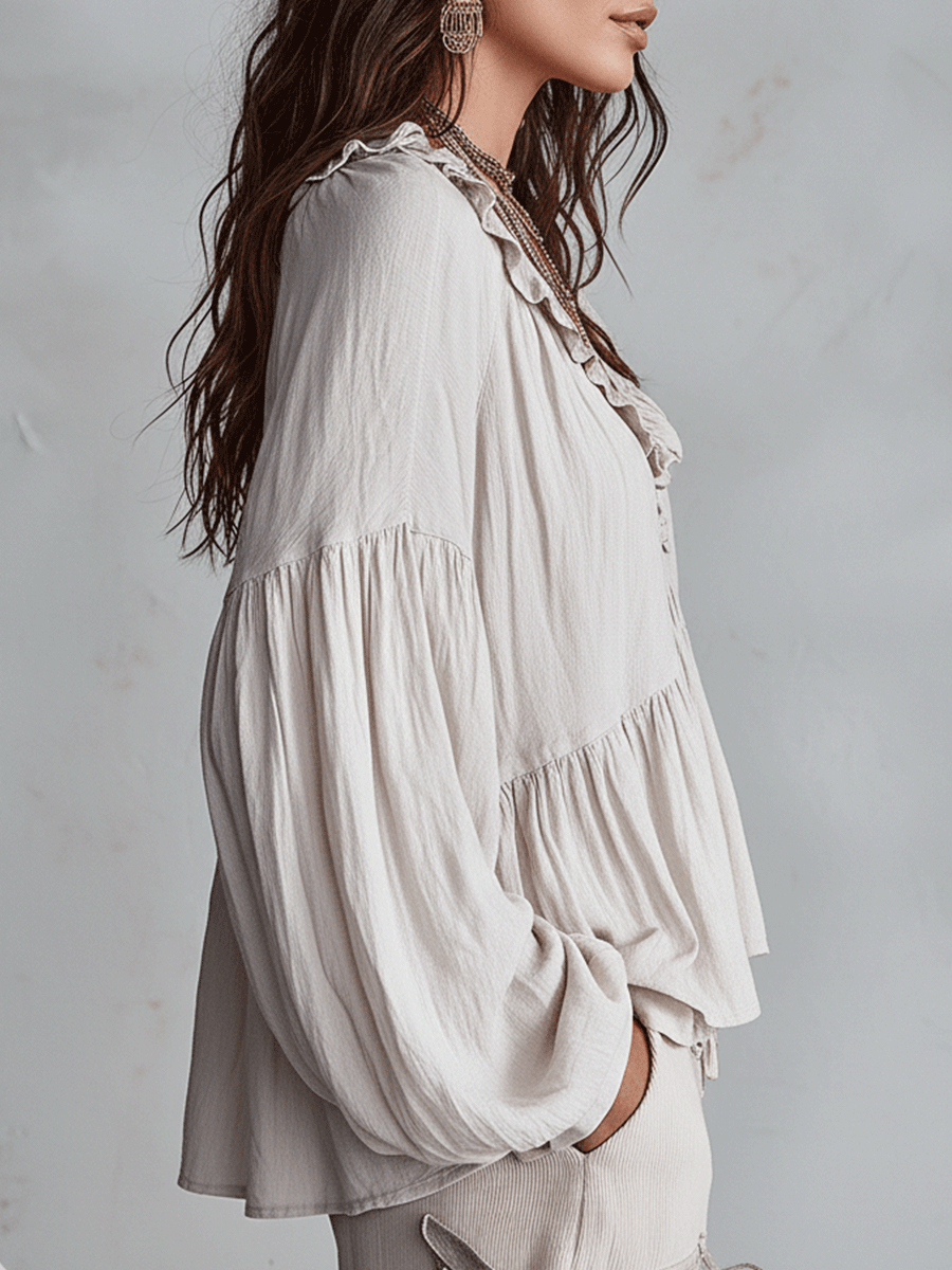 Blusa bohémien da donna con volant – Stile vintage leggero e romantico