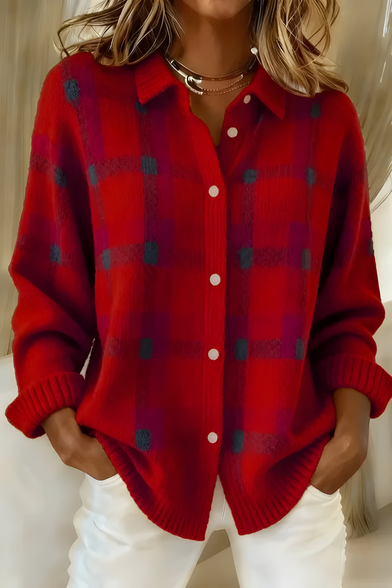 Cardigan morbido a quadri da donna - maglia elegante e comoda