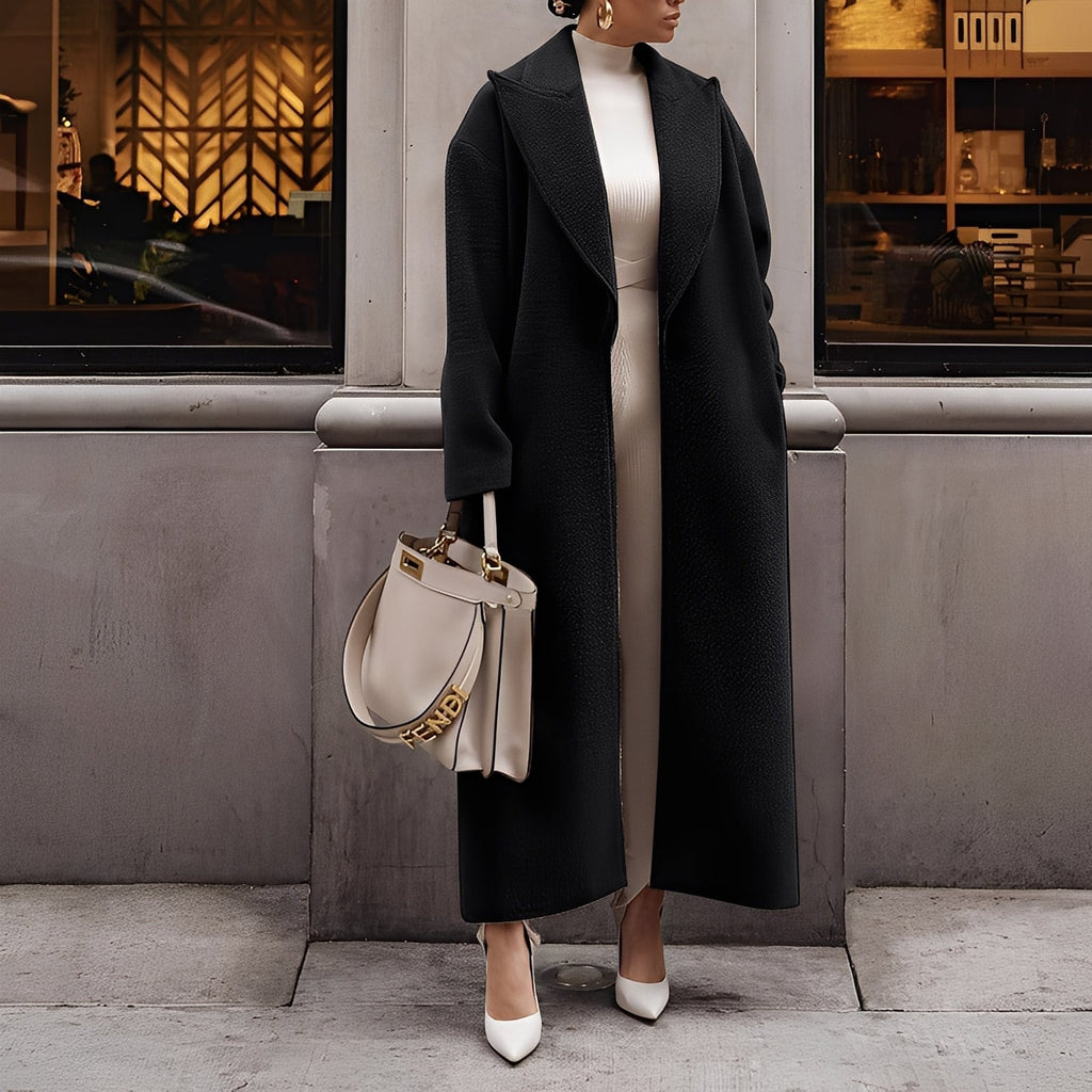 Elegante cappotto lungo oversize da donna – Giacca in finta lana semplice con bottone singolo