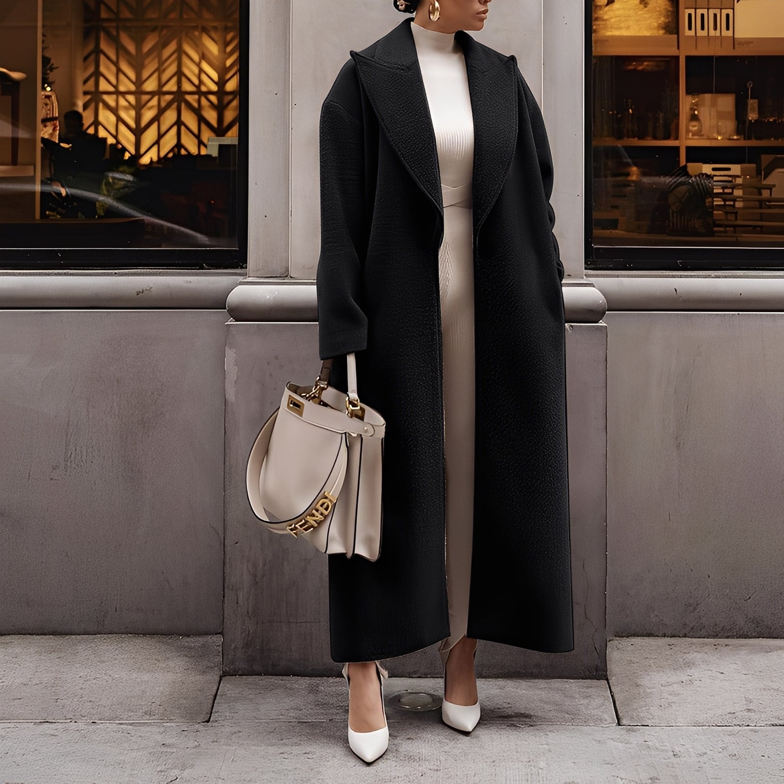 Elegante cappotto lungo oversize da donna – Giacca in finta lana semplice con bottone singolo