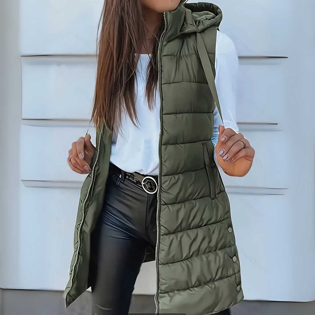 Gilet piumino lungo donna con cappuccio – Smanicato imbottito leggero per autunno e inverno