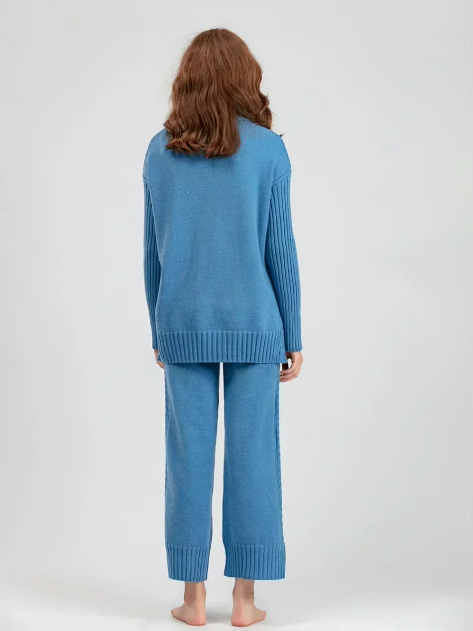 Conjunto de mujer con jersey de cuello alto y pantalones anchos - Elegante y cómodo