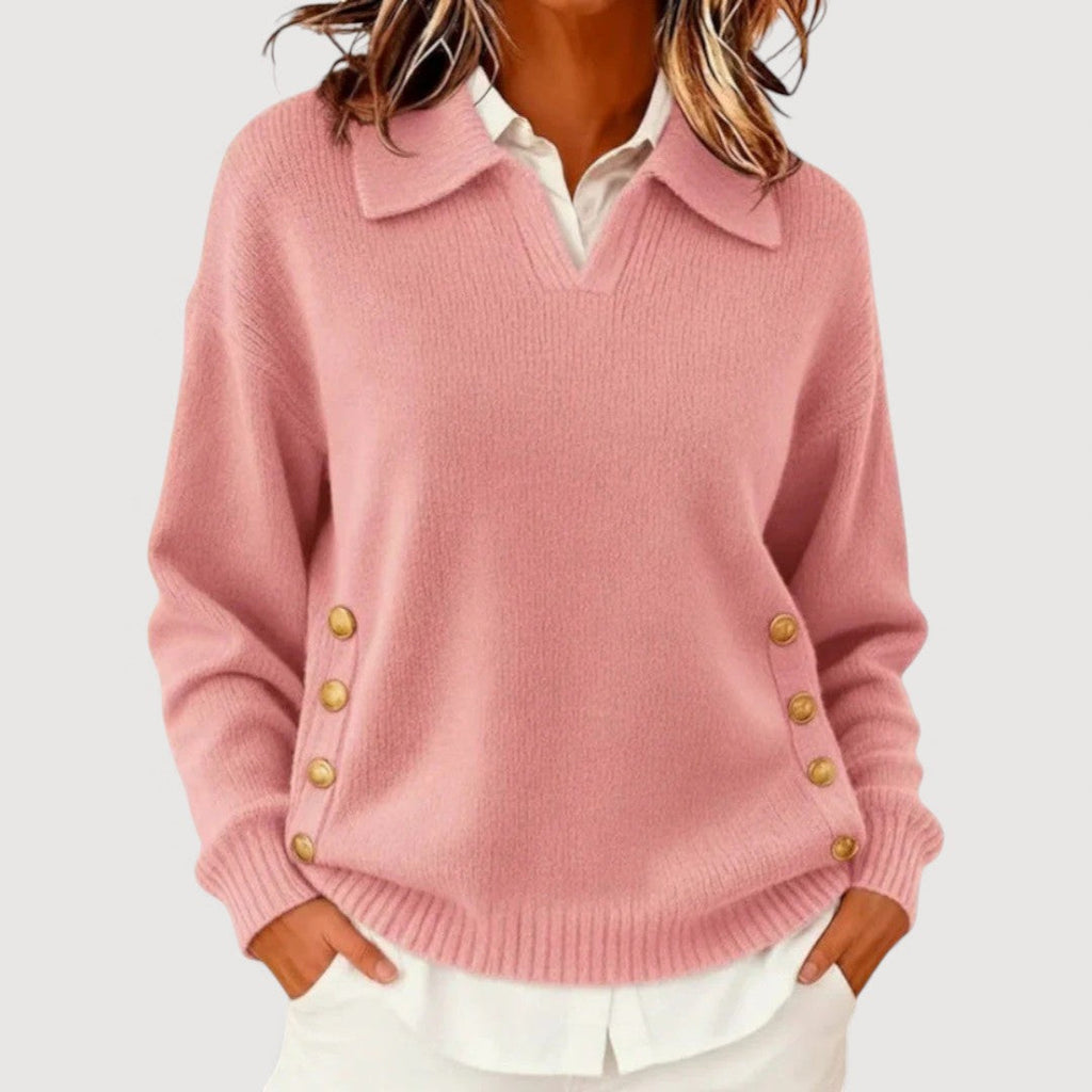 Maglione da donna a maniche lunghe – Collo elegante e bottoni classici