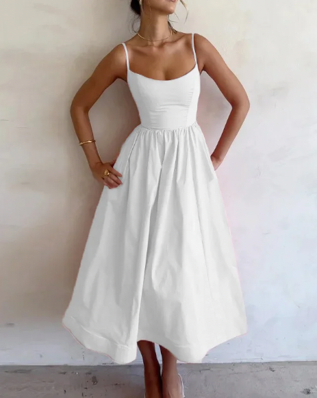 Splendido abito midi senza maniche da donna