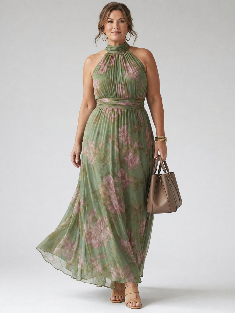 Abito midi arricciato da donna con collo halter - Elegante e femminile
