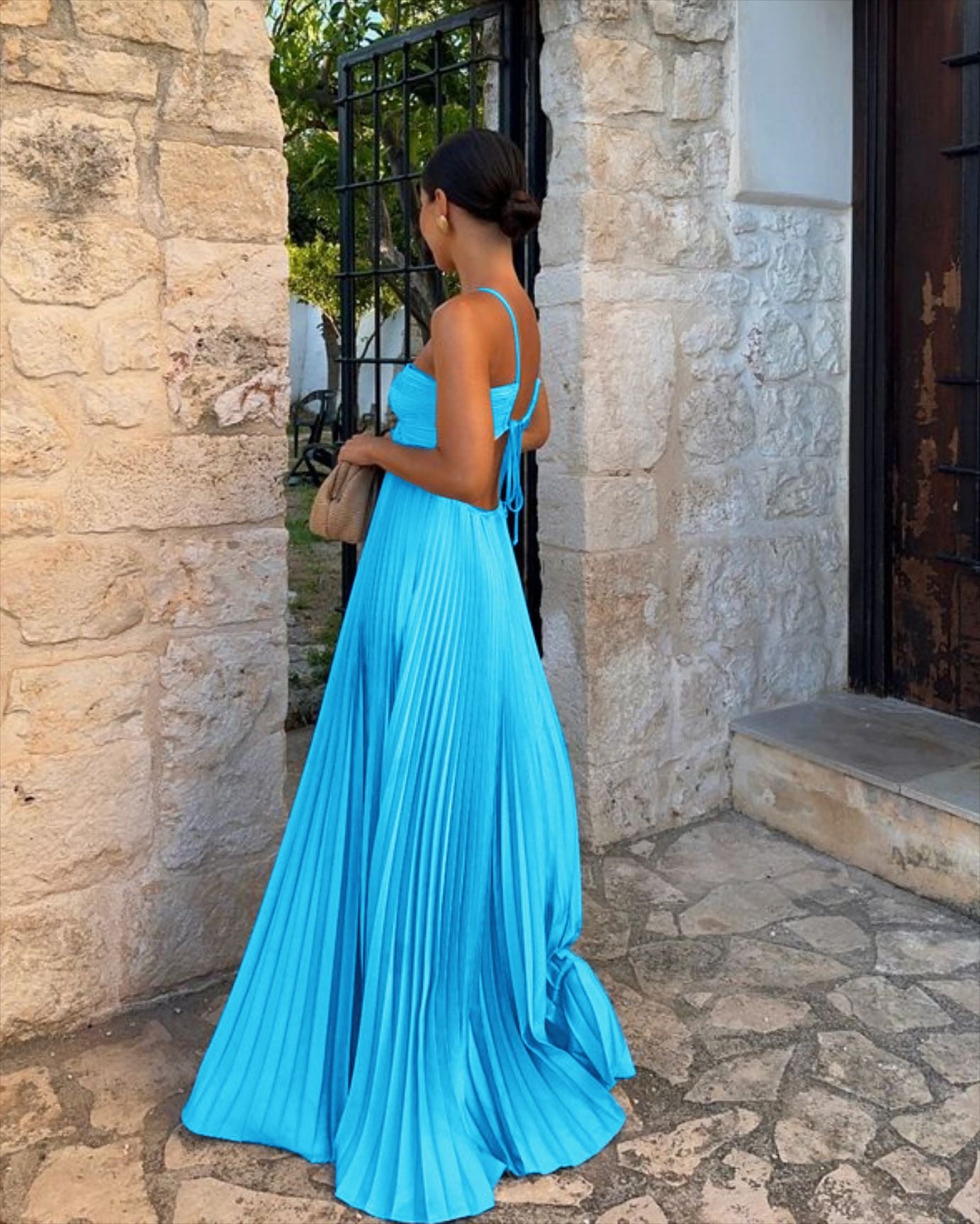 Abito donna plissettato senza maniche con collo halter - Elegante da sera