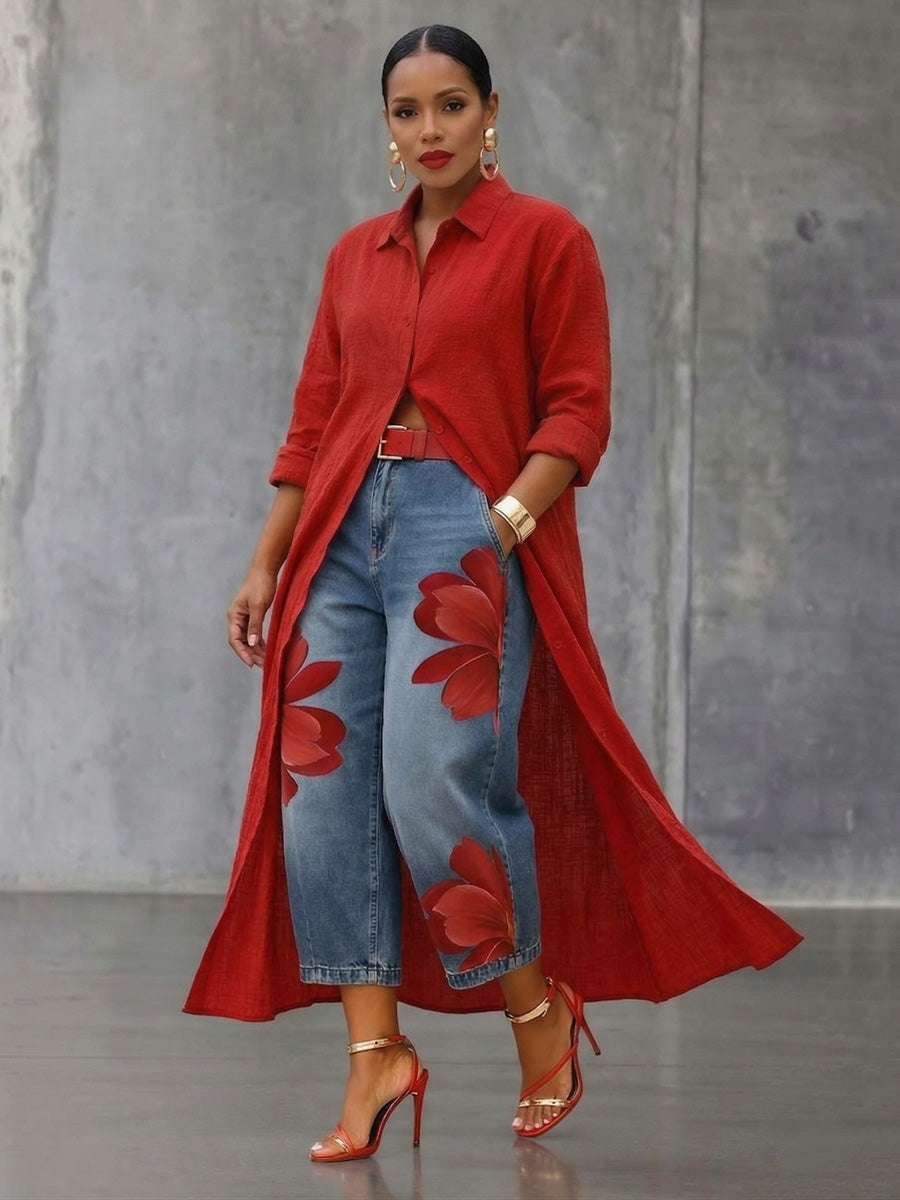 Jeans donna a fiori gamba ampia - Originali e casual