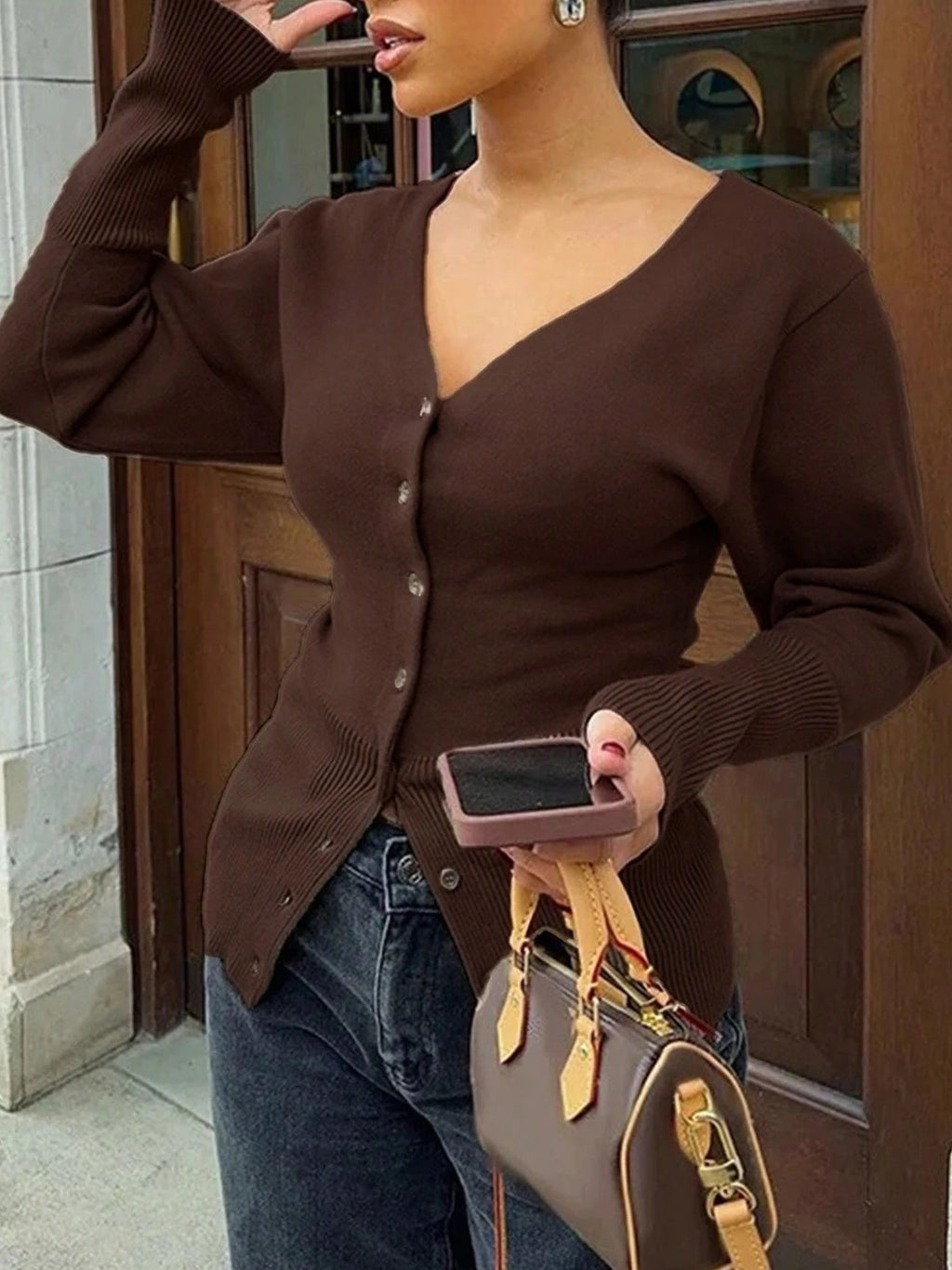 Top in maglia donna collo V - Aderente e morbido
